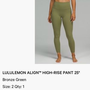 Lululemon 25” Align Pant Bronze Green Size 2